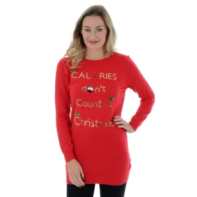 Womens Novelty Calories Don't Count At Christmas Tunic Jumper