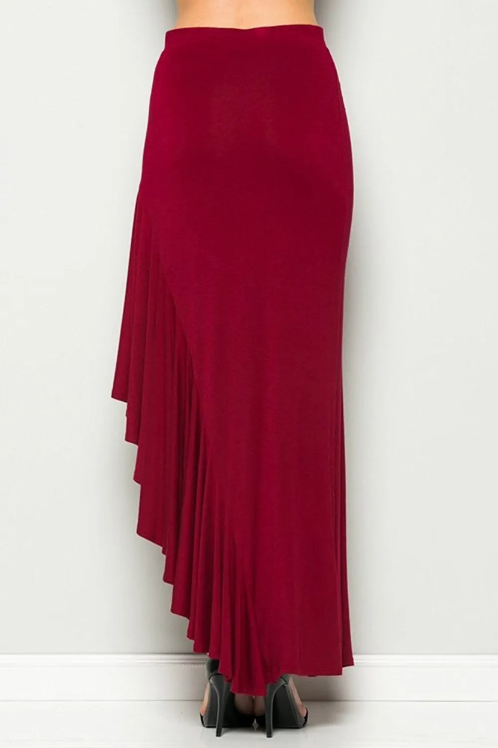 Womens Romantic Valentine Wine Ruffle Slit Maxi Skirt U.S.A