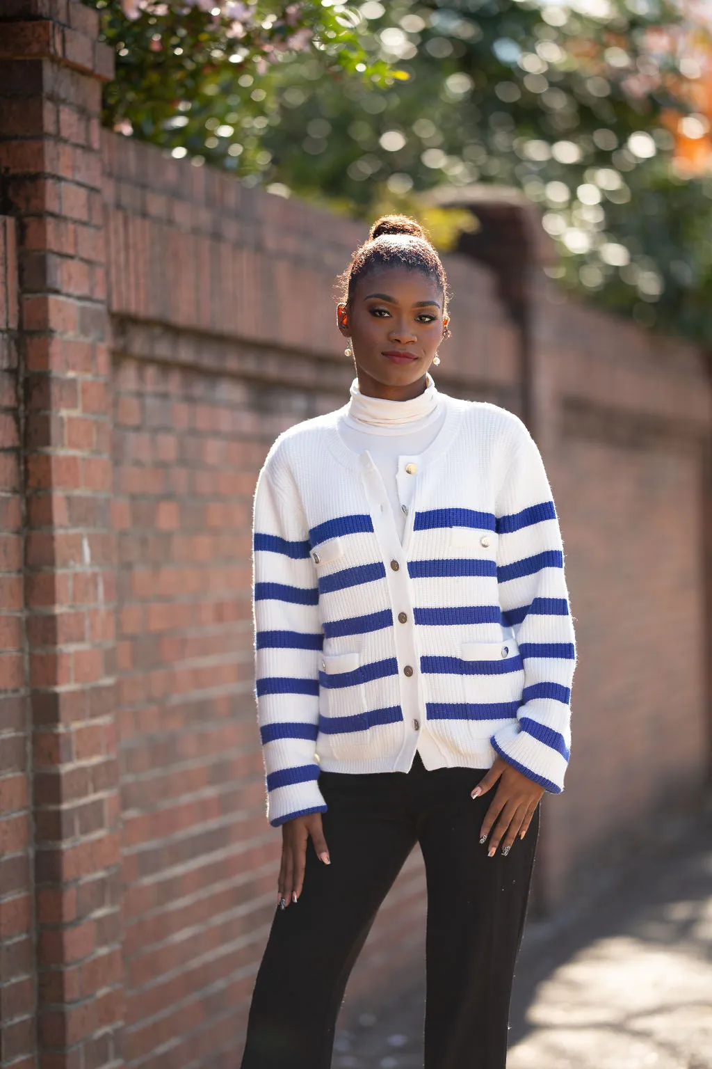 Zeta Blue and White Striped Cardigan