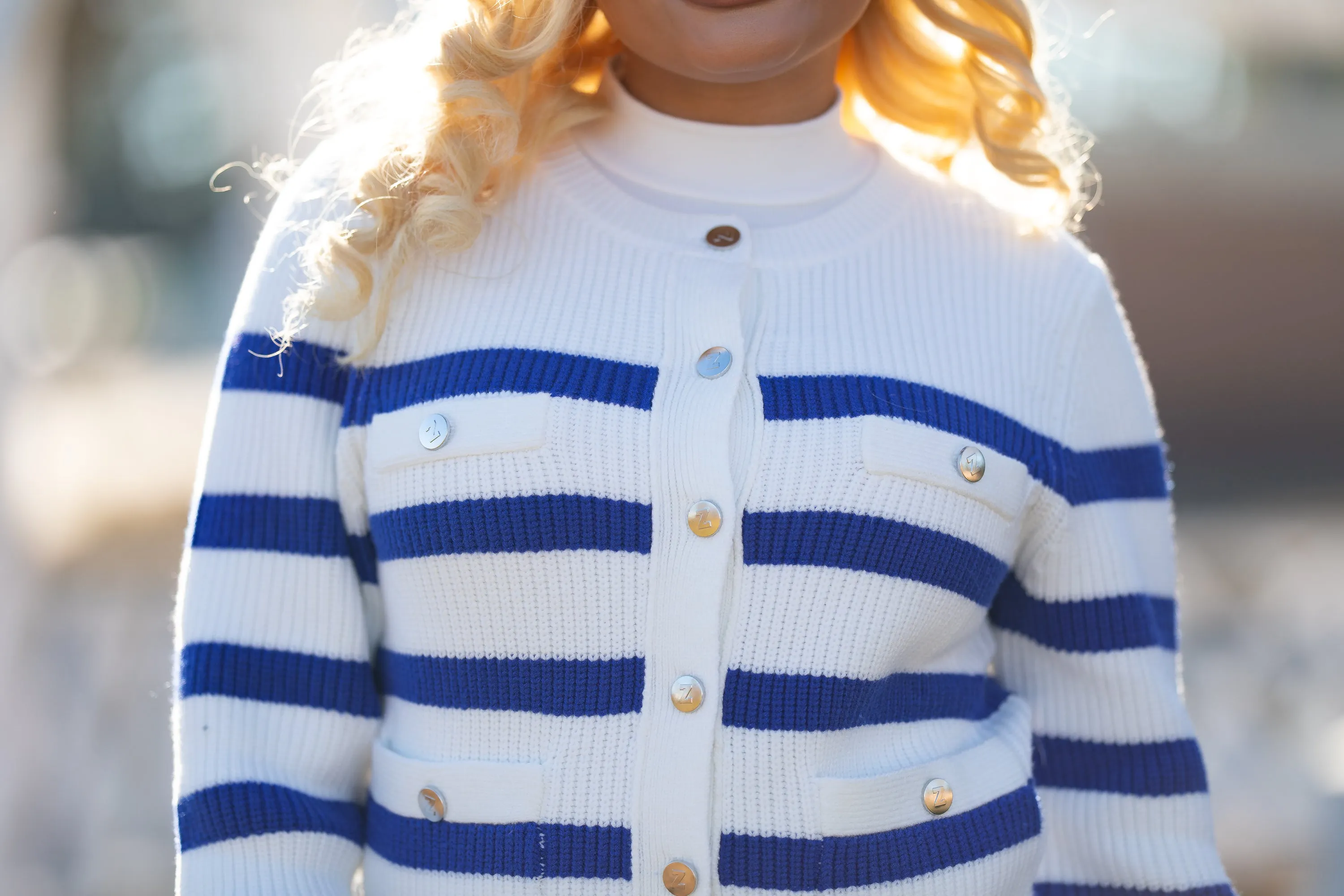 Zeta Blue and White Striped Cardigan