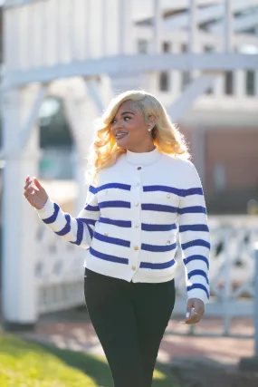 Zeta Blue and White Striped Cardigan