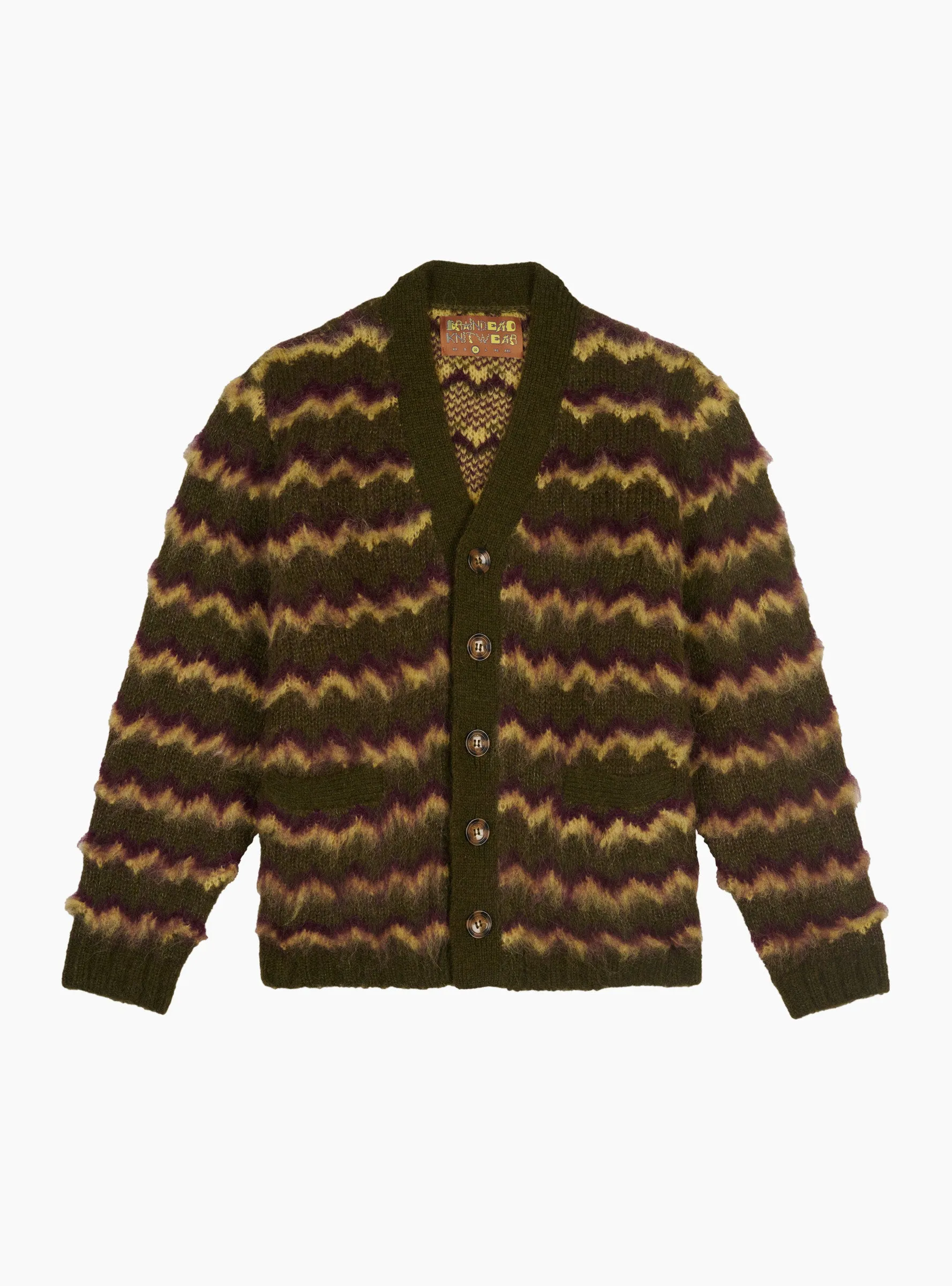 Zig Zag Striped Cardigan Olive Multi