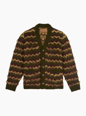 Zig Zag Striped Cardigan Olive Multi